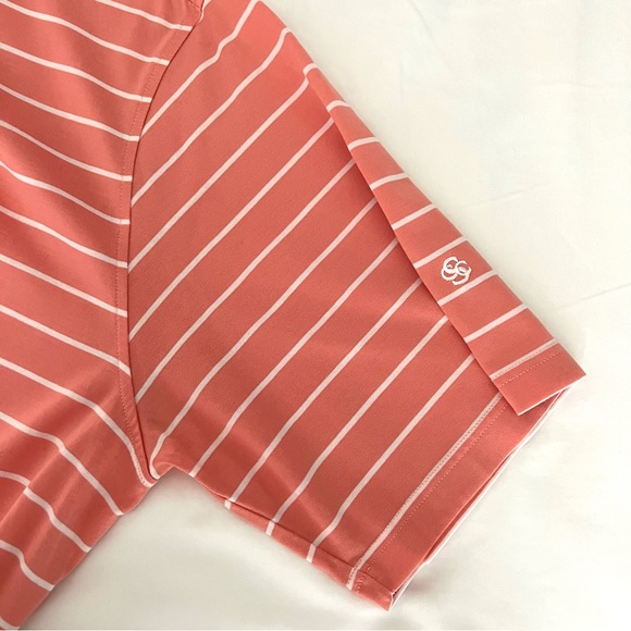 Men’s Golf Shirt Polo Short Sleeve Peach Stripe - Picture 3 of 5